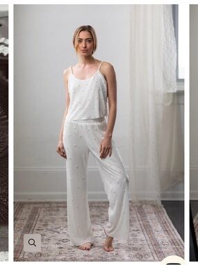 Waverles White Beaded Tank & Wide-Leg Lounge Set